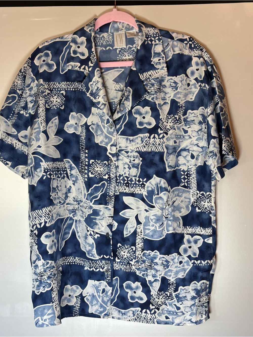 Vintage Clifford &. Willis Navy Blue Floral Short-Sleeve Shirt 100% Silk